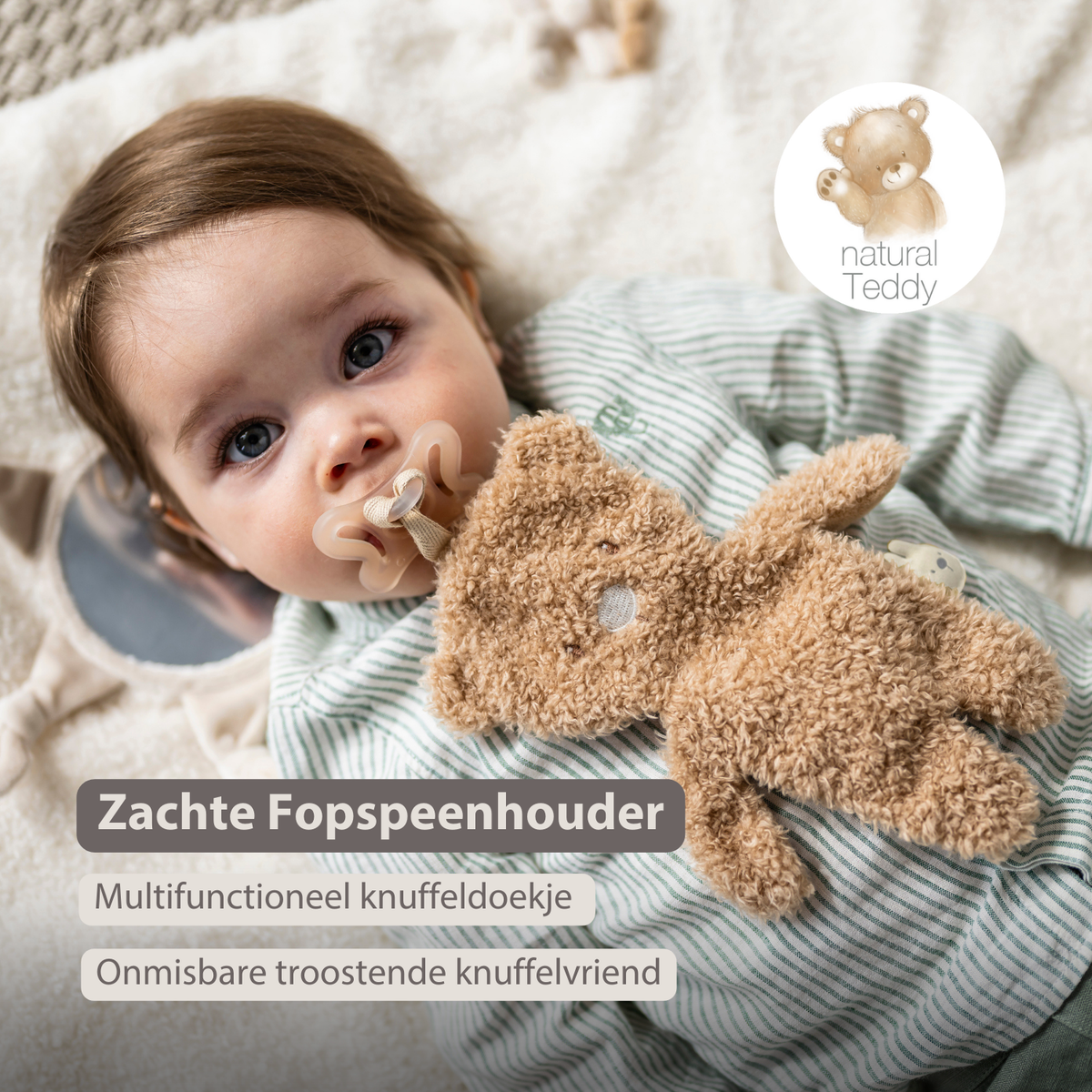 Knuffeldoekje / Speenkoord - 26 cm – Bear Doudou as Pacifier Holder – Beige