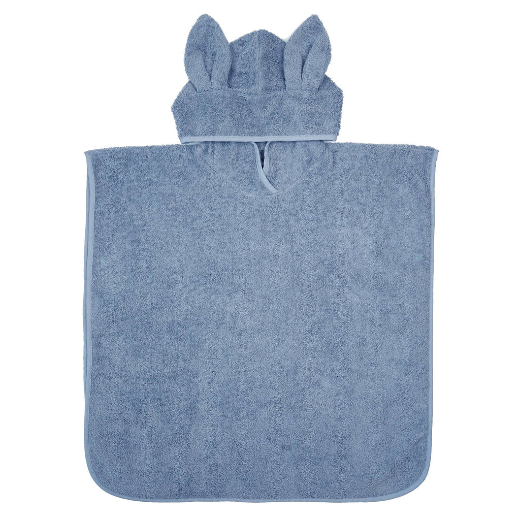 Organische badponcho met capuchon en konijnenoren in stofblauw