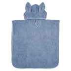 Organische badponcho met capuchon en konijnenoren in stofblauw
