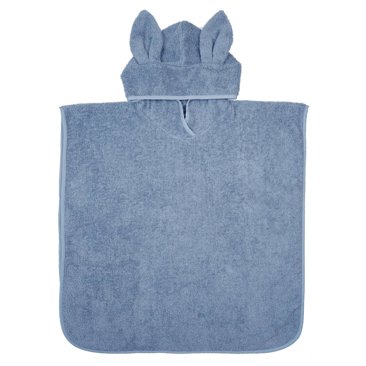 Organische badponcho met capuchon en konijnenoren in stofblauw