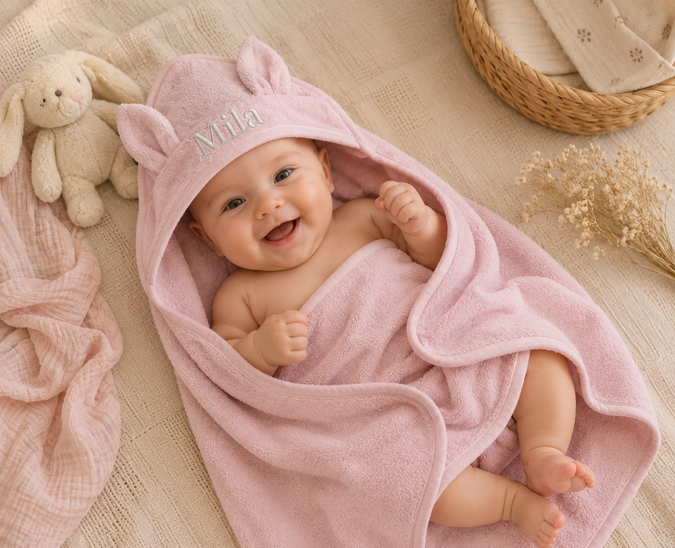 Babyhanddoek Konijnenoren Roze
