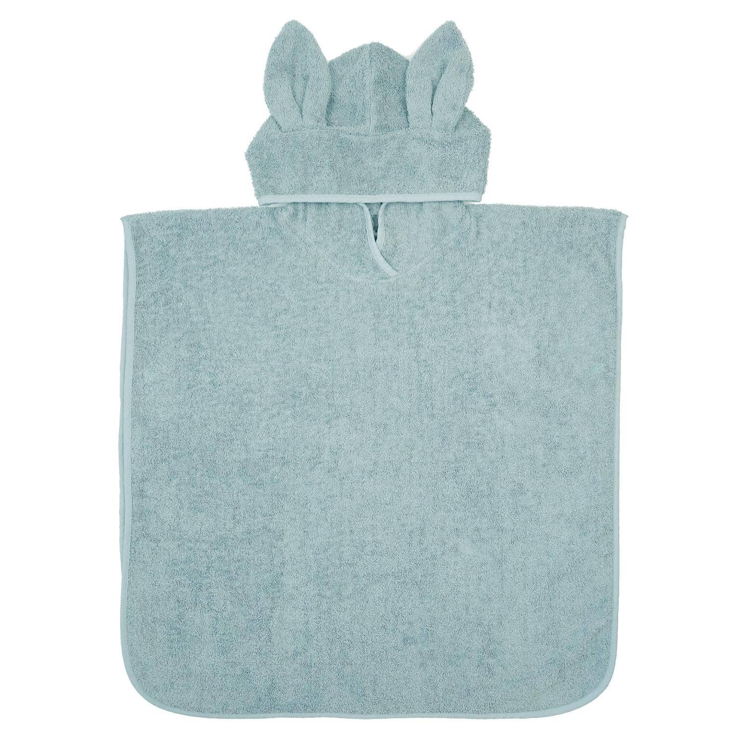 Organische badponcho met capuchon en konijnenoren, ijsblauw