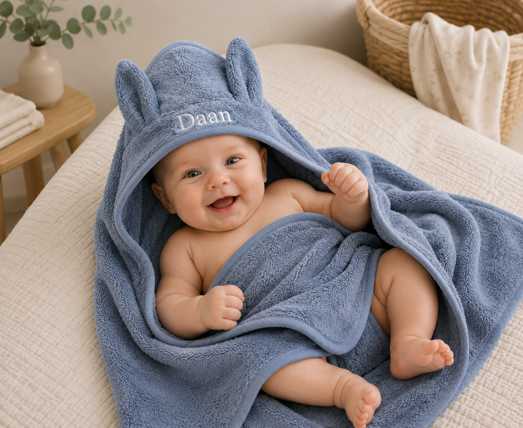 Babyhanddoek Konijntjesstof Dusty Blue