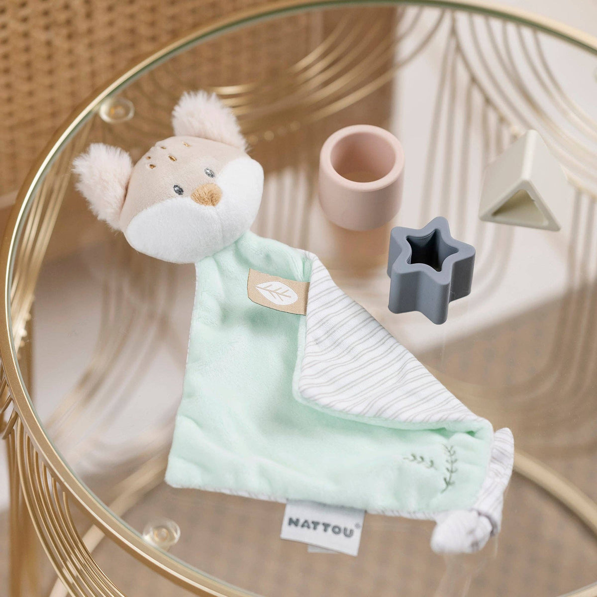 Knuffeldoekje - Small Comforter Doudou Fox - Beige/Mintgroen