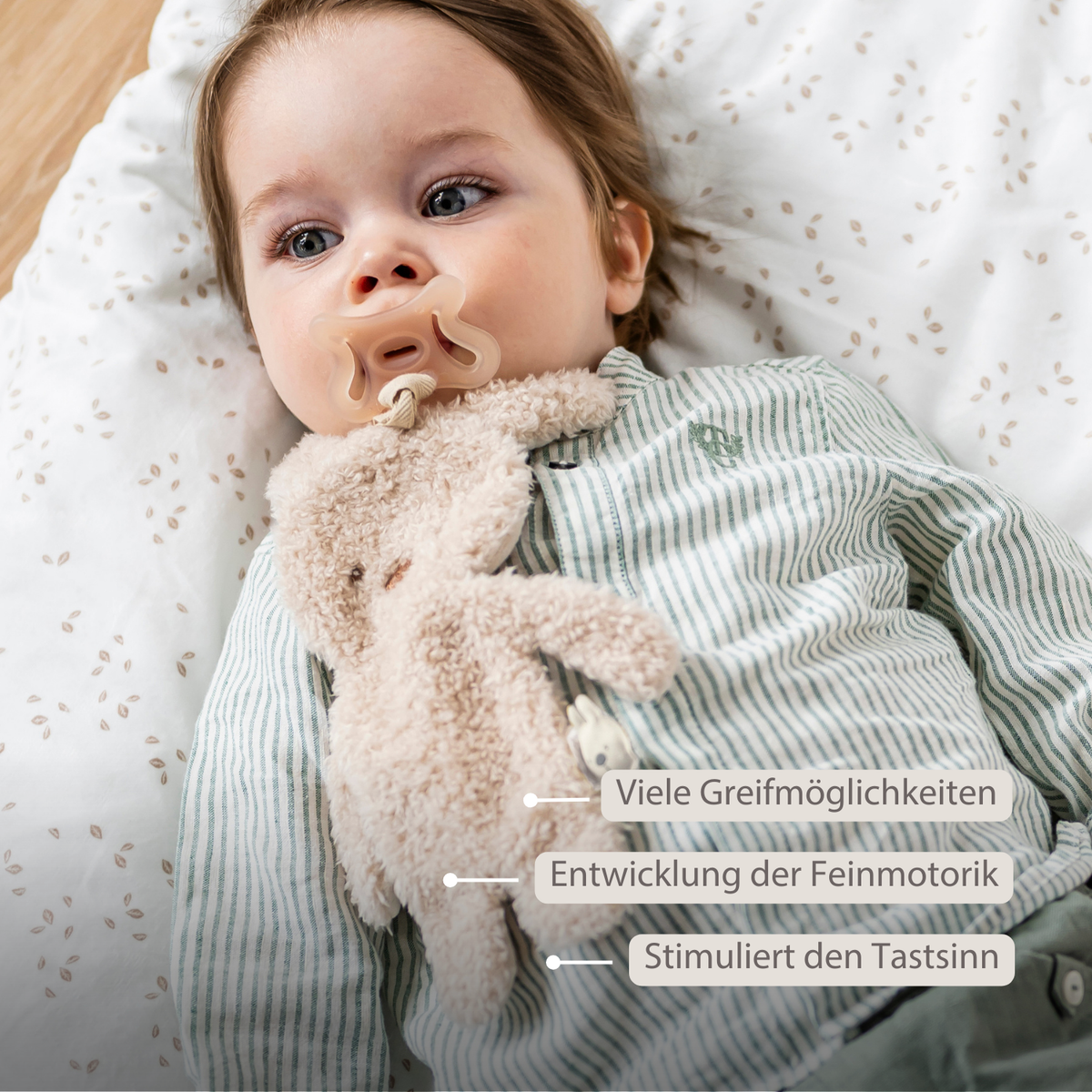 Knuffeldoekje / Speendoekje -  26 cm – Bunny Doudou as Pacifier Holder – Beige