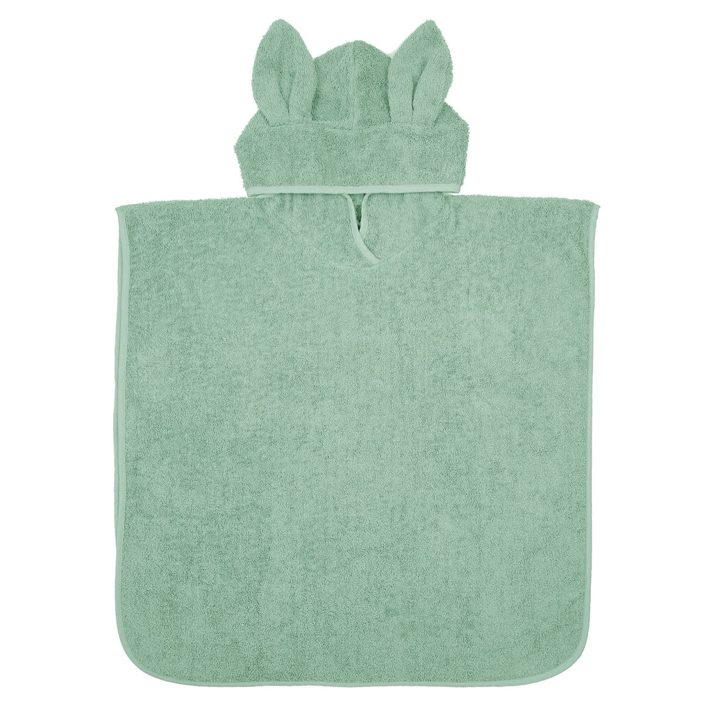 Organic badponcho met capuchon en konijnenoren, cameo groen