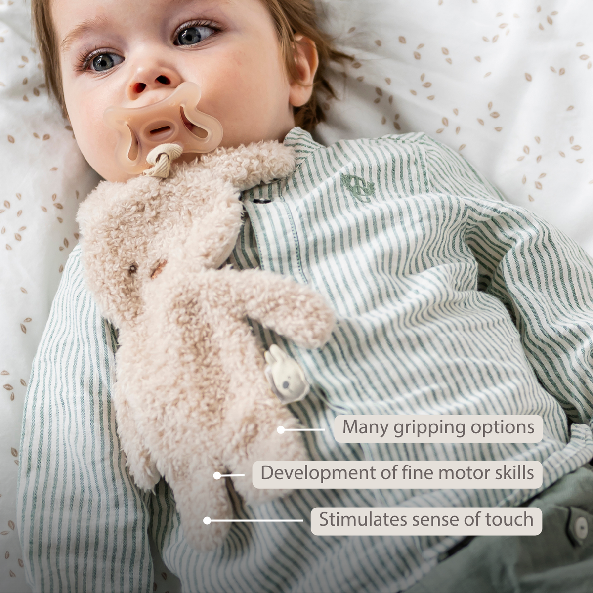 Knuffeldoekje / Speendoekje -  26 cm – Bunny Doudou as Pacifier Holder – Beige