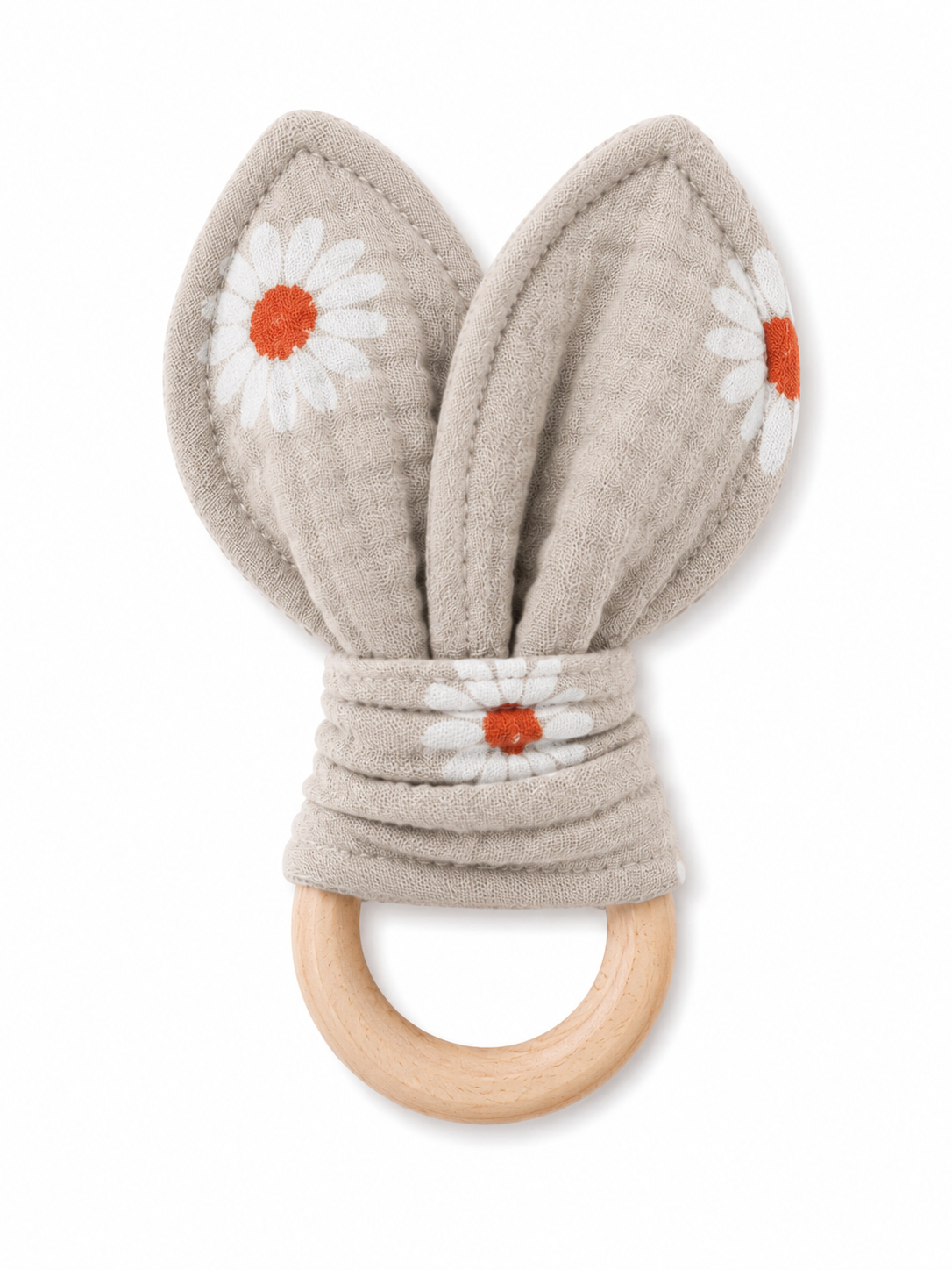 Bijtring - Organische Katoenen Mousseline Bijtring 16 cm x 8 cm - Madeliefje