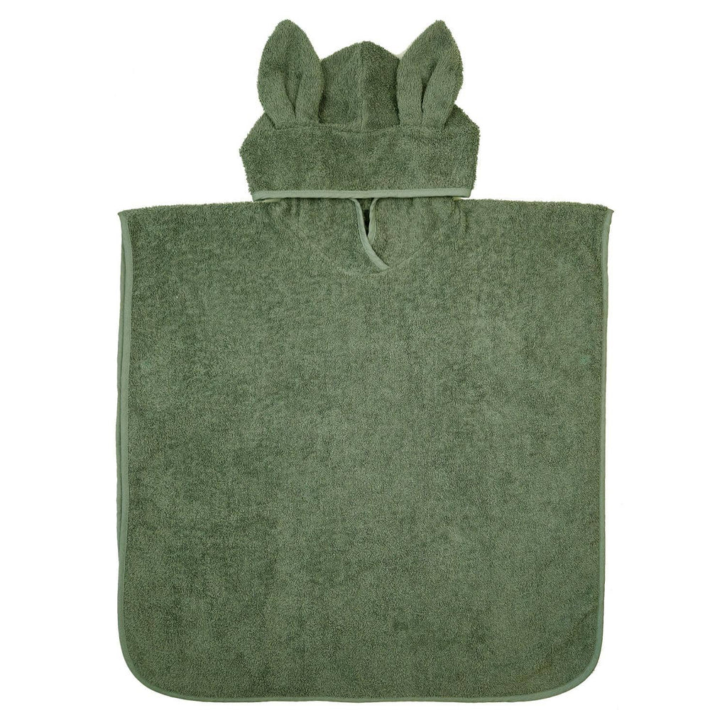Organische badponcho met capuchon en konijnenoren, groen