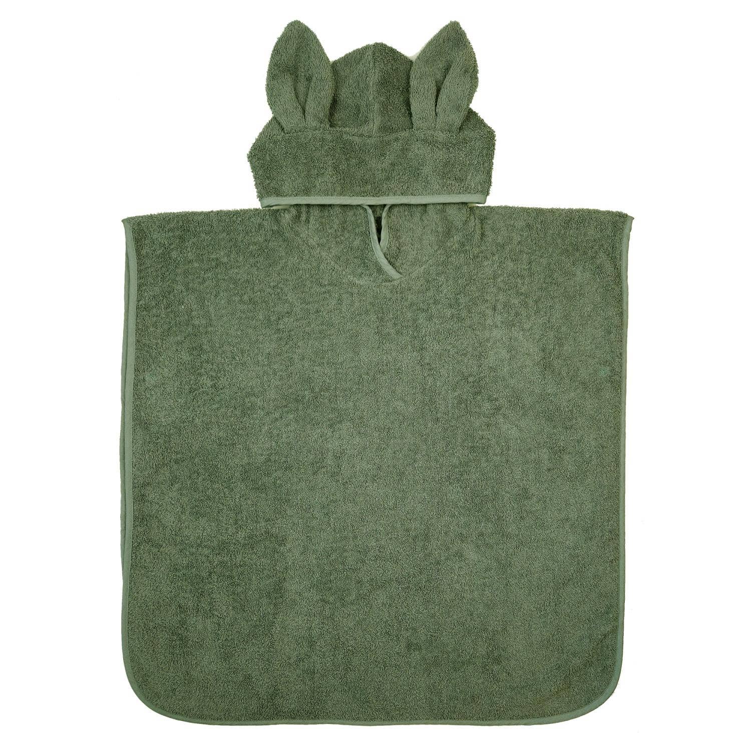 Organische badponcho met capuchon en konijnenoren, groen