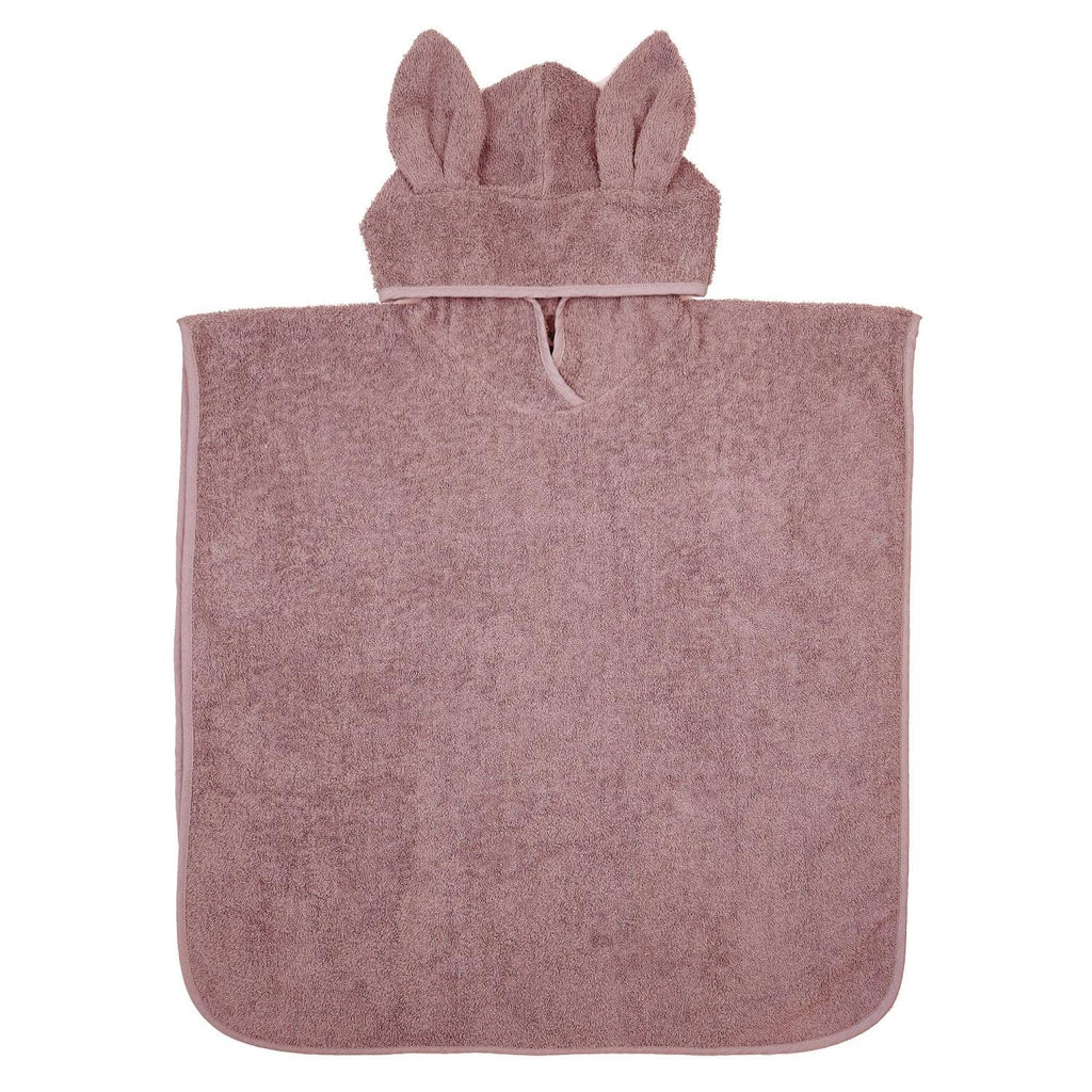 Organische badponcho met capuchon in lichtpaars met konijnenoren