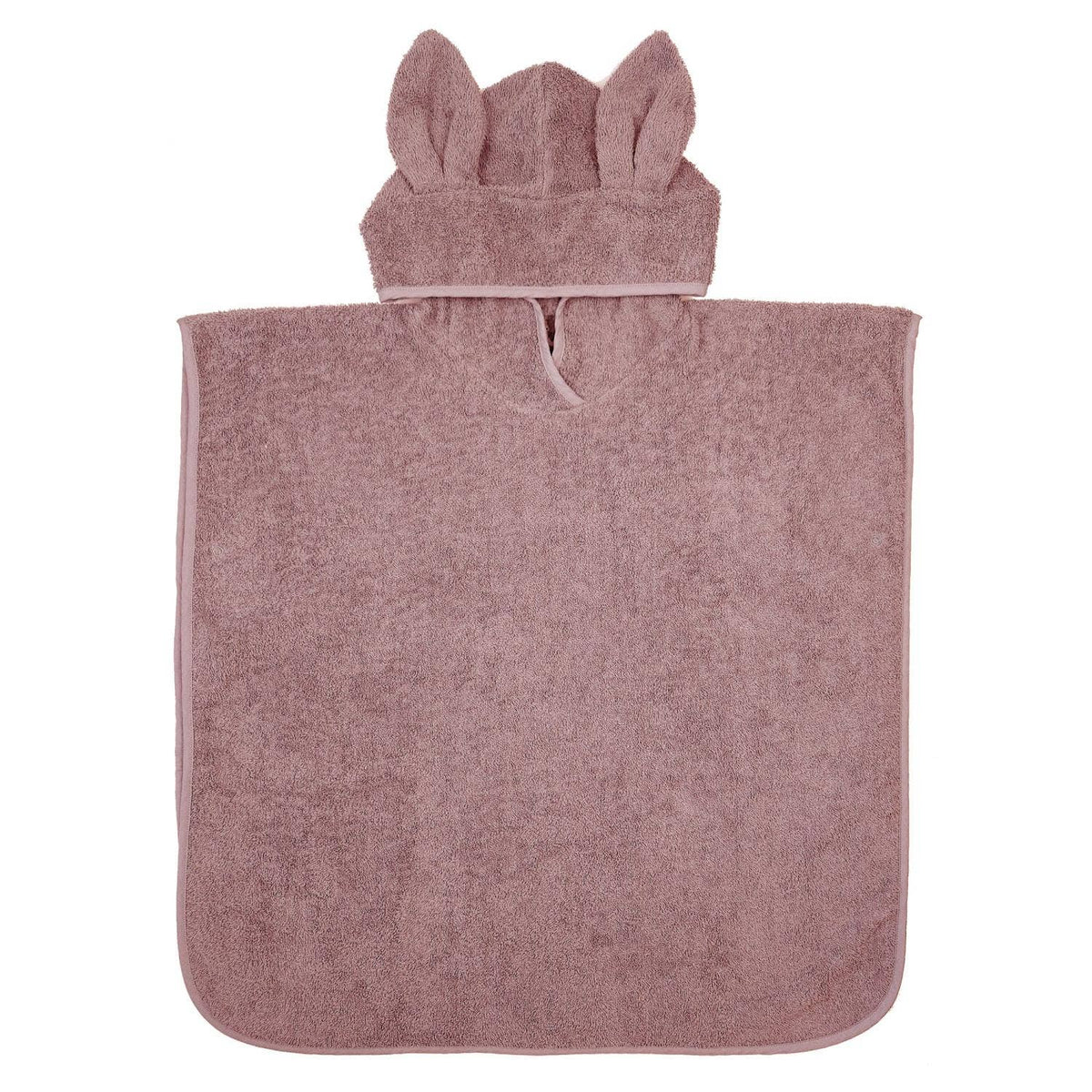 Organische badponcho met capuchon in lichtpaars met konijnenoren