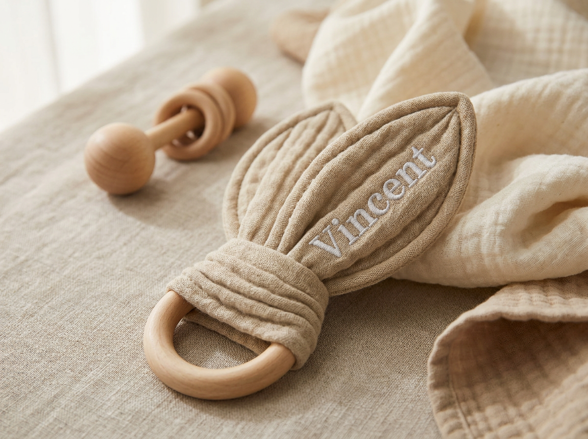 Bijtring - Organische Katoenen Mousseline Bijtring 16 cm x 8 cm - Beige