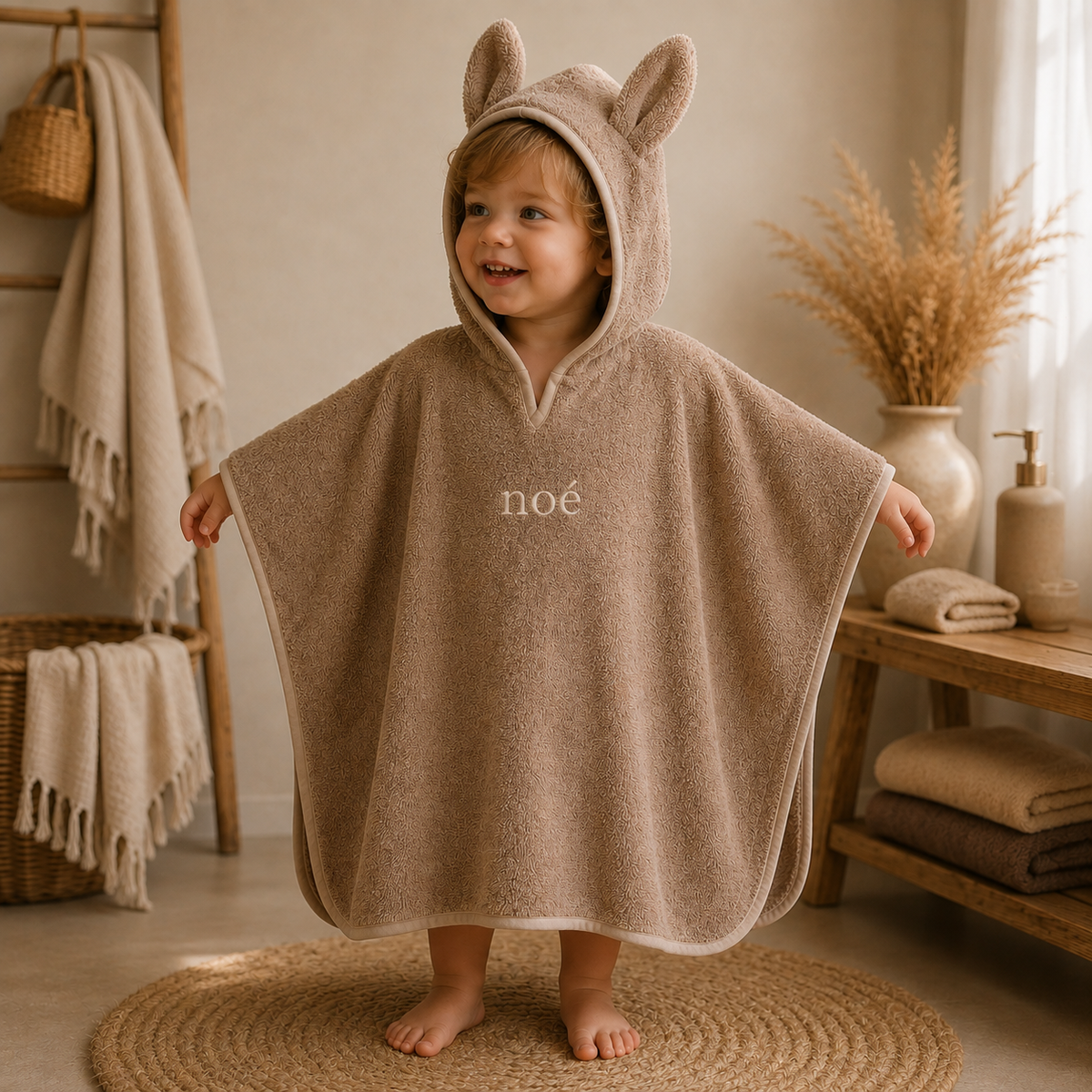 Organische Badponcho Konijn Warm Taupe