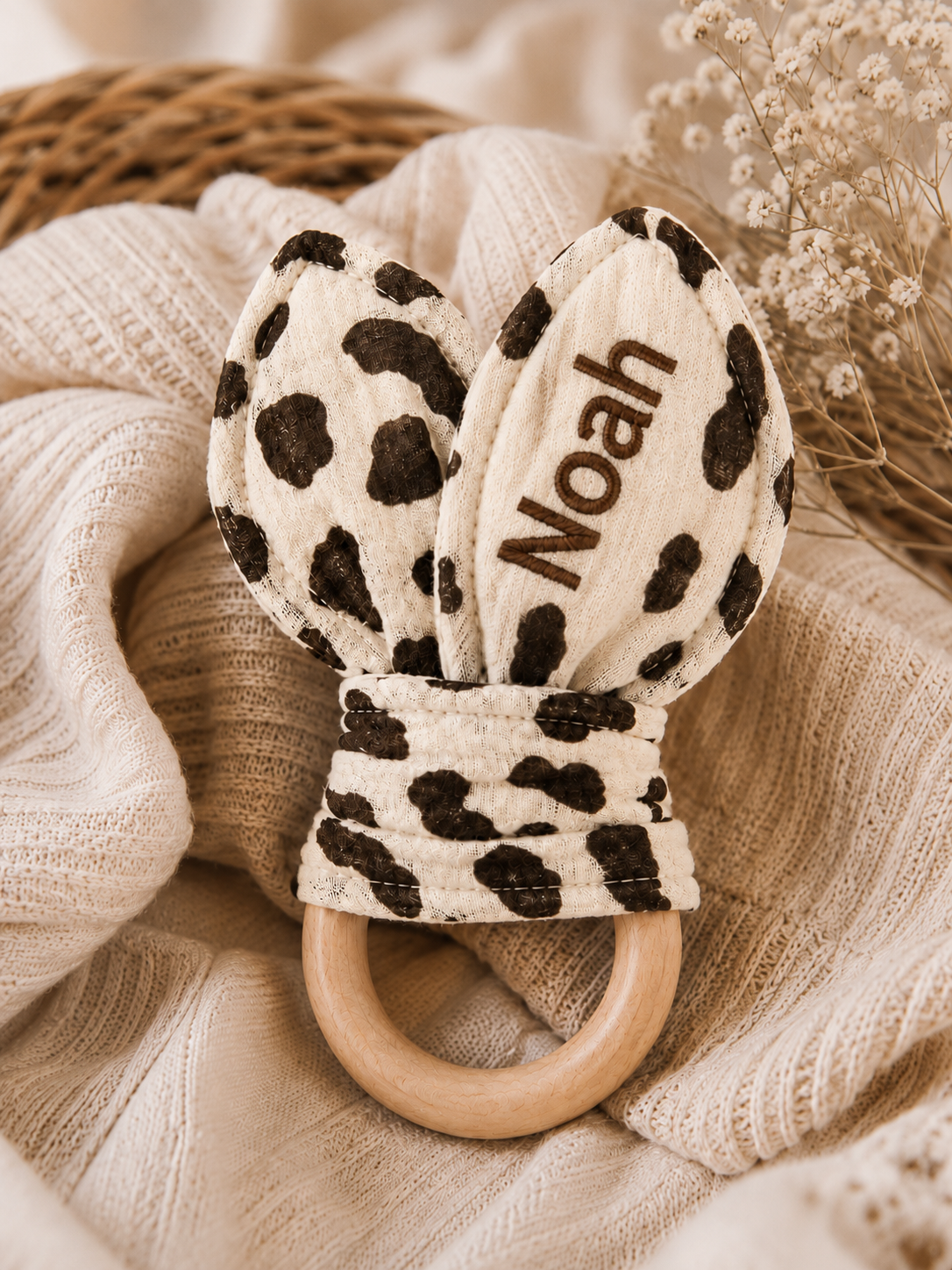 Bijtring - Organische Katoenen Mousseline Bijtring 16 cm x 8 cm - Beige/ bruin gevlekt