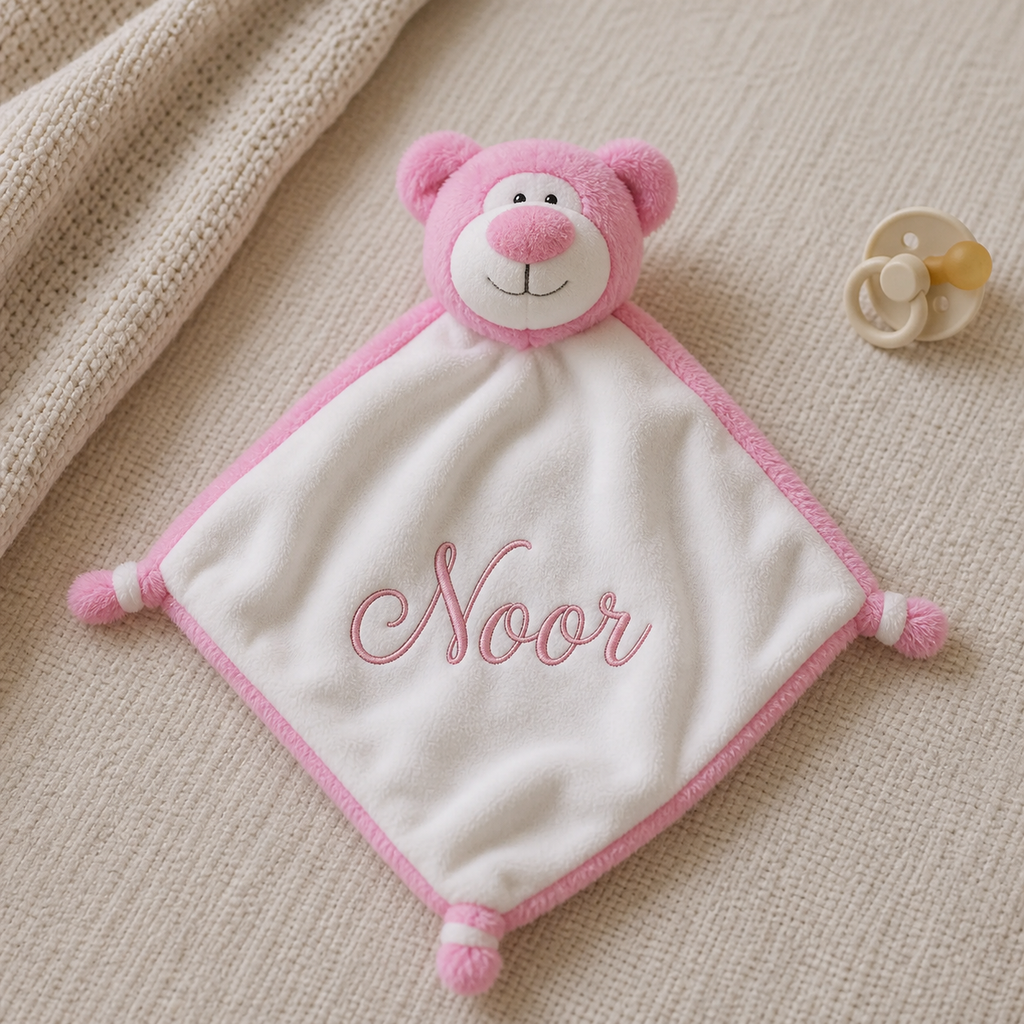 Roze beren knuffeldoekje - 30cm