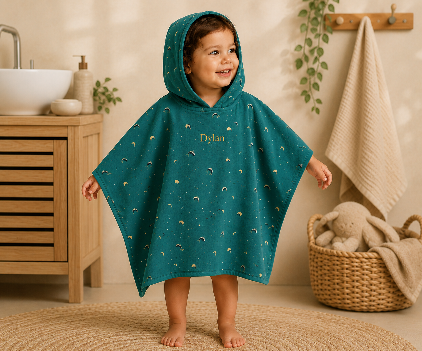 Strandponcho Walvis Turkoois S