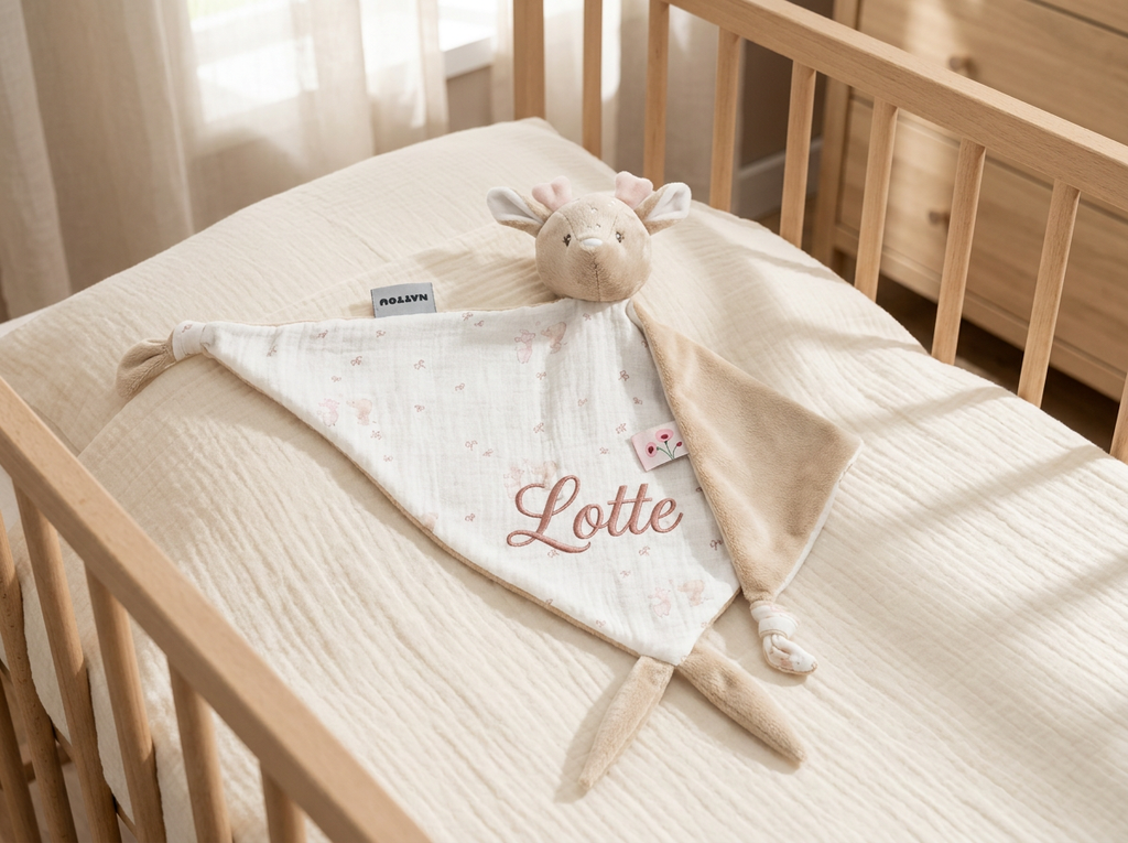 Knuffeldoekje - FanFan Baby Cuddle blanket - 65 x 40 cm - Doudou deer - Beige/roze