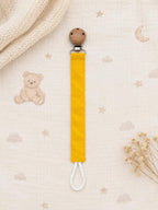 Speenkoord van biologisch katoen met anti-verliesclip - Oranjegeel