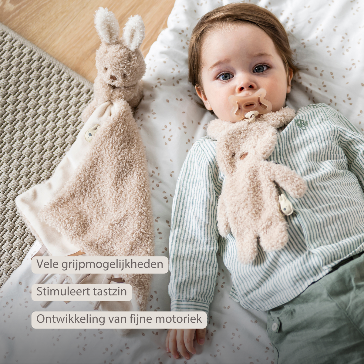 Knuffeldoekje / Speenkoord -  26 cm – Bunny Doudou as Pacifier Holder – Ecru